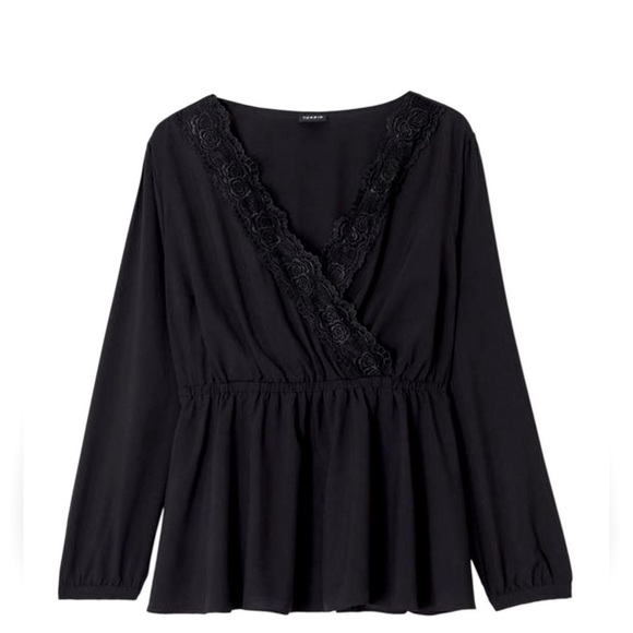 Torrid Lace Trim Babydoll Long Sleeve Blouse Size 4X Black - Picture 1 of 6